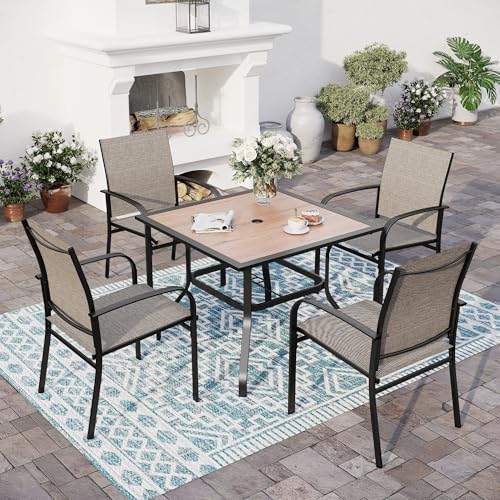 Image of SUNSHINE VALLEY Patio Dining Set for 4, 37 inch Metal Table & Brown Chairs