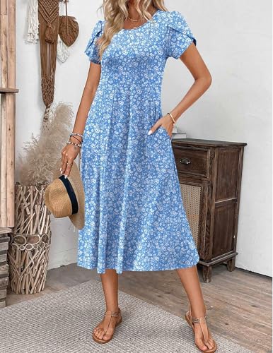 Image of ZEAGOO Womens Casual Dresses for Summer Short Sleeve Flare Midi Dress Loose Flowy Beach Sundress