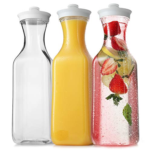Carafes for Mimosa Bar - 3 Pack 50 Oz Plastic Carafe Square Base Water Pitcher - Pitcher with Lid and Spout - Juice Containers with lids for Fridge â€“ BPA Free Pitcher for Parties â€“ Not Dishwasher Safe