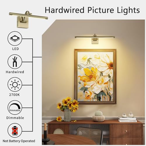 Image of DESOOP LED Picture Lights for Wall Hardwired Antique Bronze Picture Frame Light Dimmable Painting Lights for Portrait Artwork 23.62 inch 14W 2700K