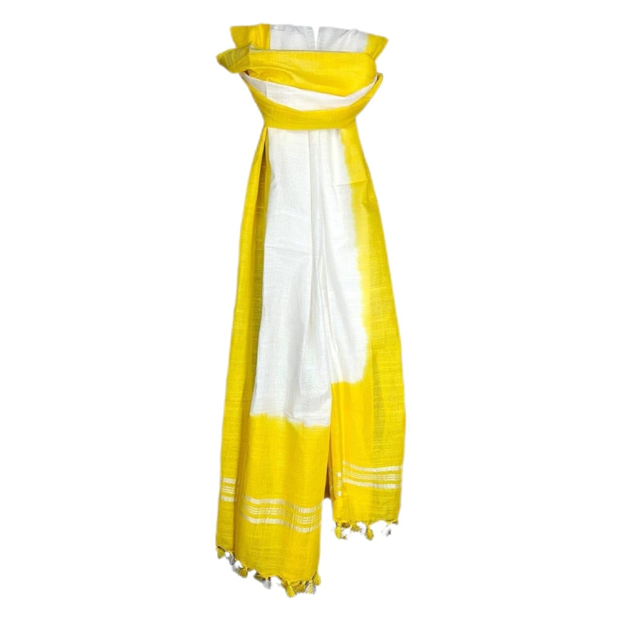 Women's Handwoven Silver Zari Border Linen Cotton Dupatta (Stole) | With Tie-Dye Colour | Full Size_2.5m-image-48