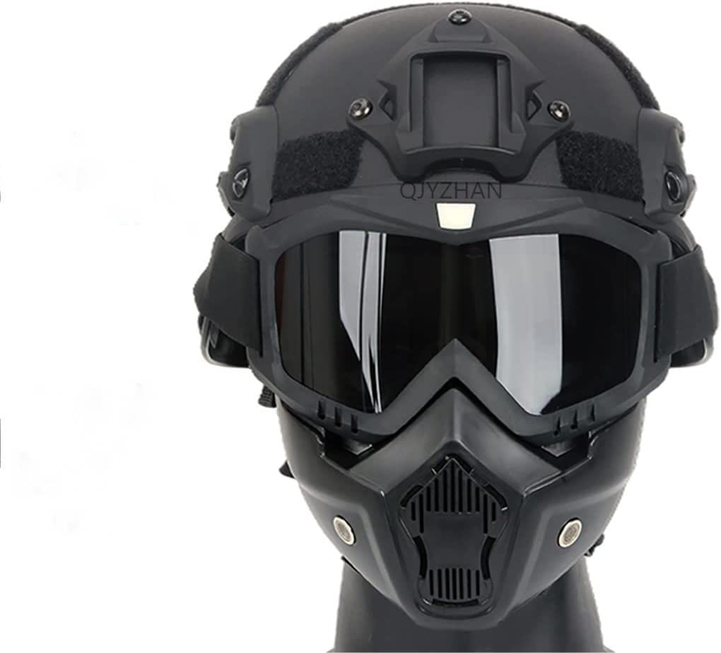 MICH Tactical Helmet, with Side Rail and NVG Bracket, Full Face Protective mask, Removable Anti-Fog Goggles, Halloween CS Game Role-Playing Tactical Protective Equipment