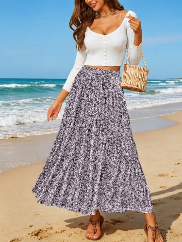 Image of Women's Chiffon Elastic High Waist Pleated A-Line Maxi Skirts