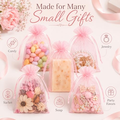 Image of Hopttreely Reliable 6x9 Organza Bags, 50PCS Odor-Free Mesh Drawstring Gift Bags for Crafts Soap Candy, Jewelry Treat Mesh Bag Drawstring for Wedding Party Favors Baby Shower Goodie Gifts