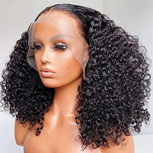 Msgem 13x4 Kinky Curly Lace Front Wigs Human Hair 14 inches Brazilian Kinky Curly Lace Frontal Wigs 150% Density Virgin Human Hair Pre Plucked with Baby Hair Natural Color