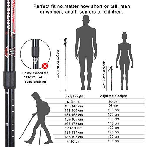 Aihoye Trekking Poles Shock Absorbing Adjustable Hiking or Walking Sticks for Hiking Collapsible Strong, 2-pc Pack Lightweight Walking Pole, All Terrain Accessories and Carry Bag (Black)