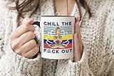 Vintage Namaste Yoga Buddha Chill Fuck Out Schwarzer Griff Becher Kaffee Tee Becher 330 ml Mug Cup Tasse
