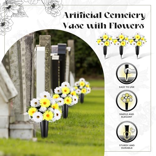 Image of 4 Set Christmas Artificial Cemetery Mums with Vase for Grave