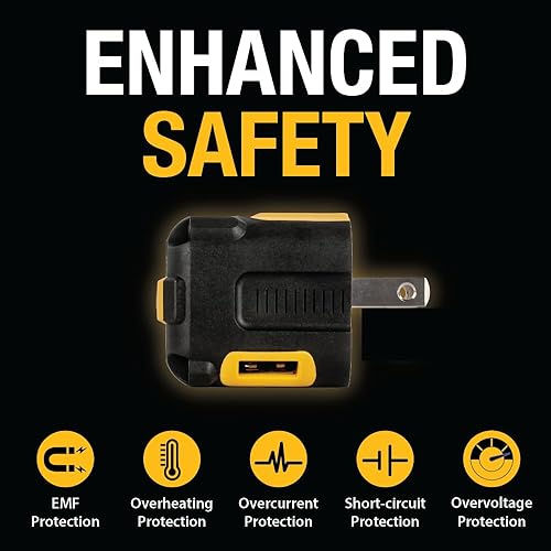 Miniatura 5 de DEWALT Cargador de pared USB de 2 puertos, cargador de lugar de trabajo NeverBlock, adaptador de CA de alimentación dual de 5 V 2.1 A, cubo de