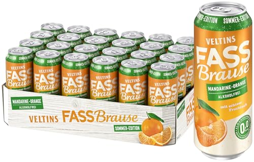 VELTINS Fassbrause Mandarine-Orange Alkoholfrei EINWEG (24 x 0 5 l Dose) Erfrischungsgetränk mit Citrus-Mix aus Mandarine & Orange 0 0% Alkohol limitierte Sommer-Edition fruchtig-spritzig