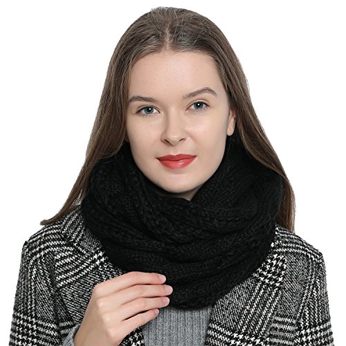 DonDon Loop Schal Damen Winter Schlauchschal Winterschal Wollschal warm und weich schwarz