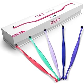 RYERCAT Dual-Sided Cat Toothbrushes, Micro Head for Kittens - 5 Pack | 5 Pack cat toothbrushes made from cornstarch plastic with micro heads and molar picks for cats and kittens
