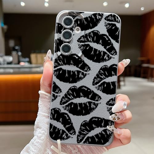 Coque Samsung A16 5G en TPU gris motif lèvres et texture cuir