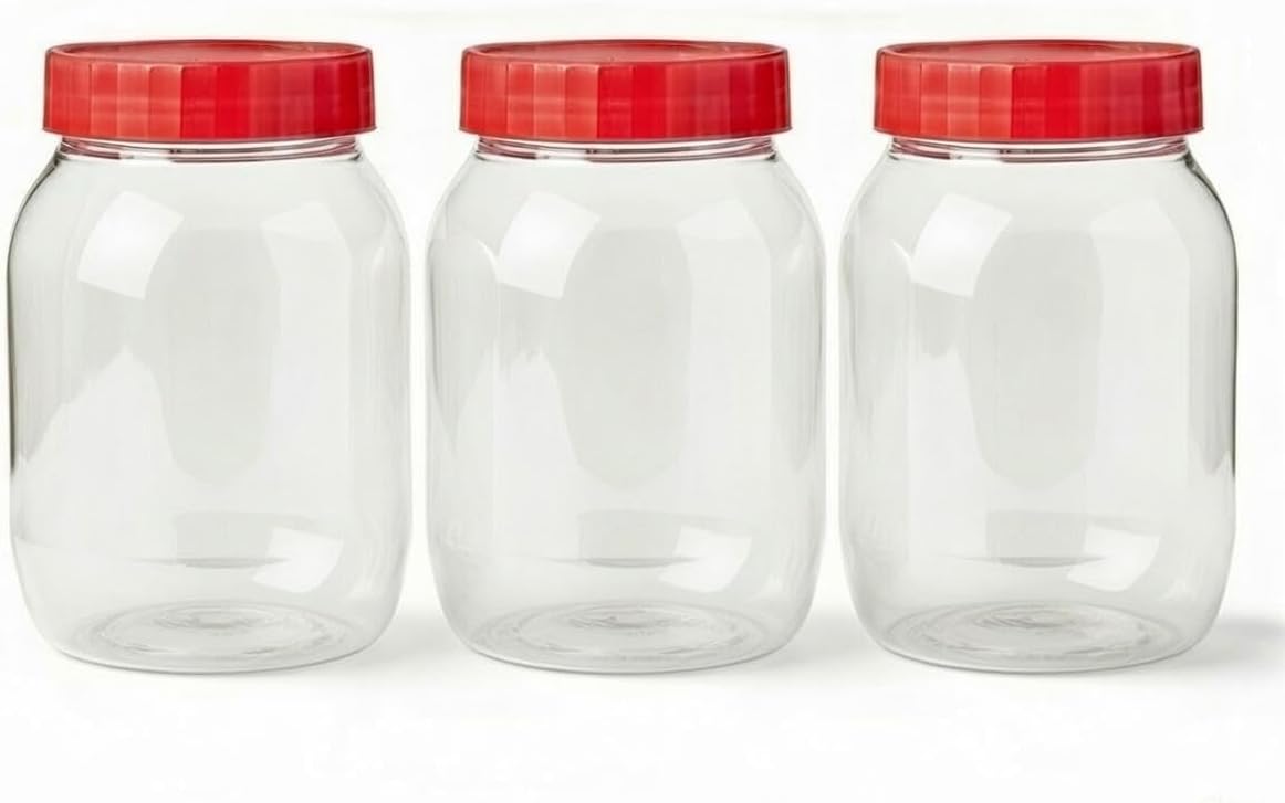 Cennet Plastic Storage Jar 750ml With Screw Top Lids Food Storage Containers BPA Free For Kitchen, Herb, Spices, Sweets Clear Canister pots (Pack of 3)