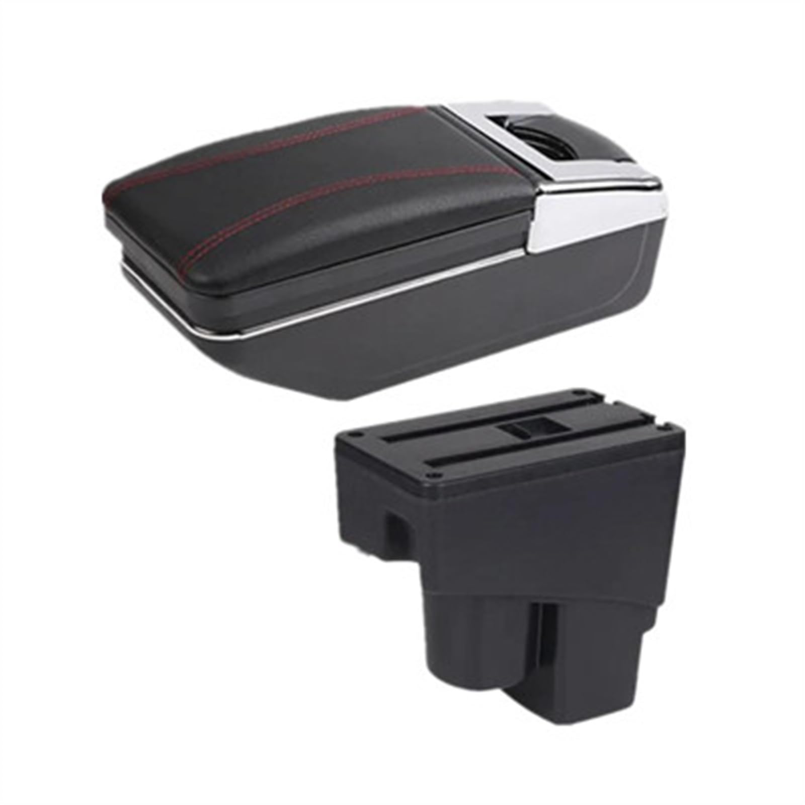 NOHEEU Armrest Box With Multifunctional Support PU Cushion Car Interior Modification Accessories For Fit For Jazz 1 2002-2007(A red line)