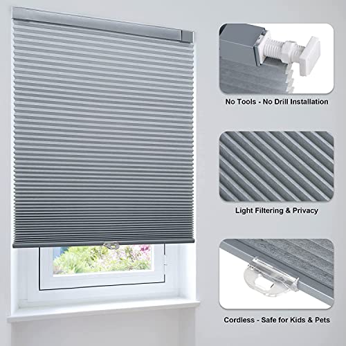 LazBlinds Jalousie, schnurlos, zellular, für Fenster, kein Werkzeug, kein Bohren, lichtdurchlässiges Wabenplissee für Fenstergröße ca. 81,3 cm B x 162,6 cm H, Dunkelgrau