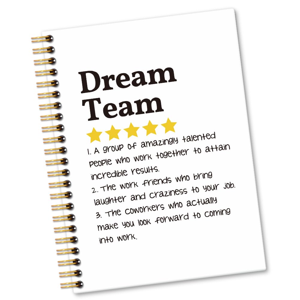 Sixrip Dream Team Definition White Notebook - 160 Blank Pages, Minimalist Spiral Notebook for Office Staff, Coworker Gifts for New Job, Promotion &
