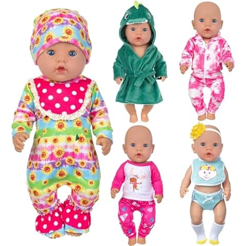 XFEYUE 5 Sets 14-16 inch Baby Doll Clothes Dresses Accessories with Headgear fit 43cm New Born Baby Doll，15 inch Baby Doll，American 18 inch Girl Doll Cover