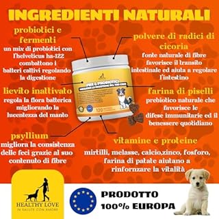 HEALTHY LOVE Probiotici per Cani, 120 Morbidi Snack Salutari, Appetibilità Unica, Fermenti Lattici Cane Per Una Migliore Digestione, Probiotici Cane Contro Prurito e Diarrea, Probiotico Per Cani 240g