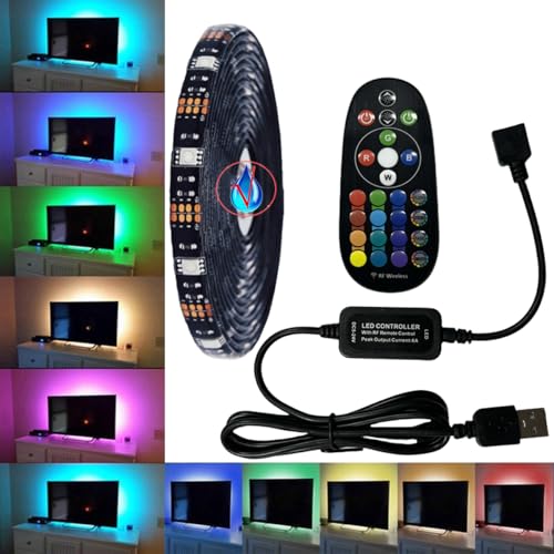 FOLGEMIR 0,5 Meter RGB LED Streifen dimmbar, TV LED Hintergrundbeleuchtung, 5050 RGB Strip für HDTV USB TV Beleuchtung mit 24 Tasten RF Fernbedienung, wasserdicht IP65