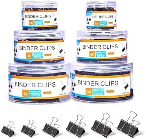 208 PCS Binder Clips Paper Clamps Assorted Sizes, Upgraded Metal Paper Binder Clip, Black Binder Clips Bulk, 6 Sizes in 6 Boxes for School Teachers Office Supplies