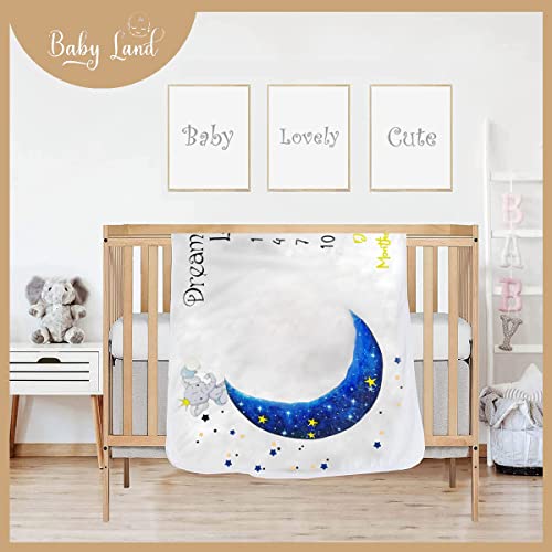Baby Milestone Blanket Boy And Girl- Elephant And Moon Design, Baby Boy Gifts, Nursery Decor Baby Shower, Newborn Baby Blanket, Baby Growth Chart Blanket, Baby Milestone Blanket 50X40 #TOP5