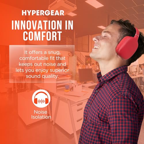Image of HyperGear Over-Ear Headphones - Wireless Bluetooth Headphones with Noise Isolation, Built-in Mic, Soft Memory Foam Cups for All-Day Comfort, Red