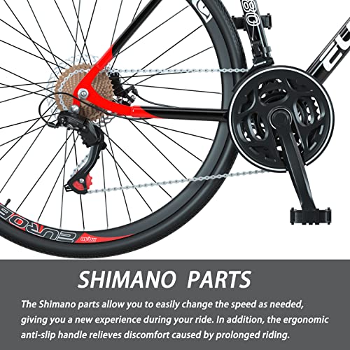 EUROBIKE Road Bike,21 Speed Bicycle with Disc Brake,700C Wheels Road Bikes for Men or Women,49cm/54cm Frame for Adult Cycling Bicycle (XC580 Red, 54cm Frame)