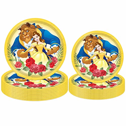 Beauty Party Supplies 32Pcs Princess Belle Party Plates for Princess Birthday Party Decoration