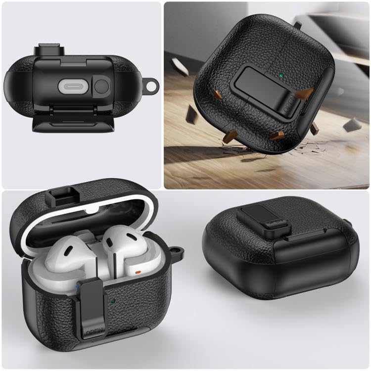Rongep Samsung Galaxy Buds 3-Pro-3 FE için Guard-Stant Kulaklık Kılıfı Çizilme ve Darbe Önleyici Buds 3 Pro Koruyucu Rahat Tutuş Sağlayan Kilit Tasarımlı Deri Görünümlü Buds 3 Pro Kılıfı (Siyah)