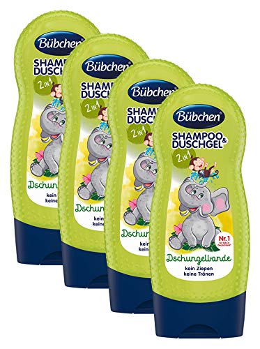 Preisvergleich Produktbild Bübchen Kids Shampoo und Duschgel Dschungelbande, Kinder-Shampoo und -duschgel, pH-hautneutrale Pflege für Kinderhaut, mit frischem Duft, Menge: 4 x 230 ml