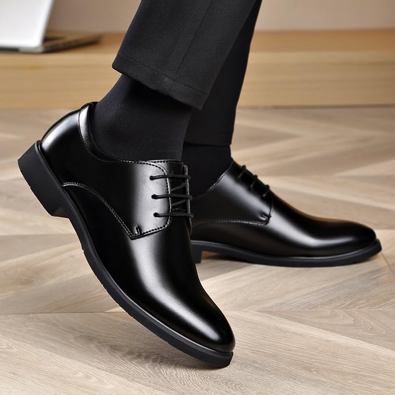 Classic Lace-up Formal Tuxedo Shoes Oxford Dress Shoes for Men Pointed Toe Leather Shoes Block Heel Rubber Sole Anti-Slip Low Top Non Slip Business4