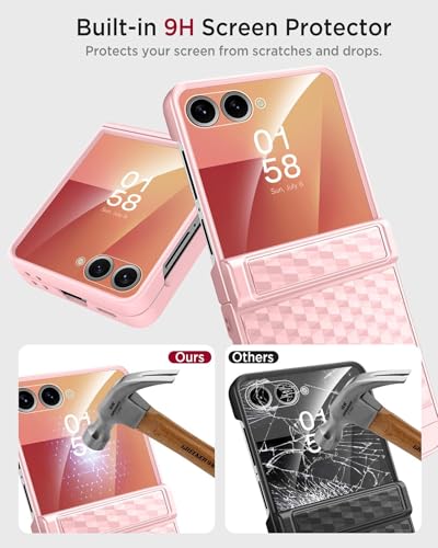 Image of Kapa Geometric Hinge Protection Back Cover for Samsung Galaxy Z Flip7 / Flip 7 | with [Inbuilt Glass] Full Body Shockproof Hard Back Case (Pink)