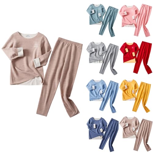 Girls Boys 2 Piece Cotton Sets Basic Solid Fleece Lined Long Sleeve T-Shirt + Pants Fall Winter Warm Oufits for 2-16 Years2