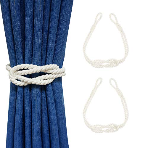 HIASTRA Curtain Tieback Rope?Curtain Holdbacks Rustic Tie Backs Hand Knitting Cotton Holder for Sheer Drapery and Blackout Curtain, White