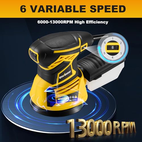Enventor Electric Orbital Sander, 350W 6000-13000RPM Random Orbital Sander, 6 Variable Speeds, with Dust Collection Box - Image 3