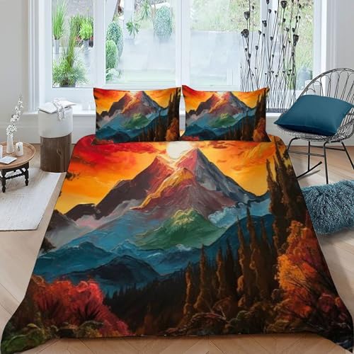Linge de lit paysage multicolore 200x200cm facile à laver
