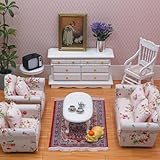 Minamzee 3Pcs 1:12 Dollhouse Side Cabinet Furniture Set, Wooden Miniature Wall Chest Cabinet with Drawers, Art Painting & Potted Plant, Cupboard Doll Accessories for Living Room,Kitchen Bedroom - Image 8