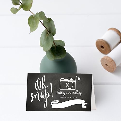 Miniatura 2 de Andaz Press tarjetas de mesa para colocar las tarjetas en papel perforado, negro y blanco formal, Oh Snap! Durante nuestra boda, use #Hashtag Photo