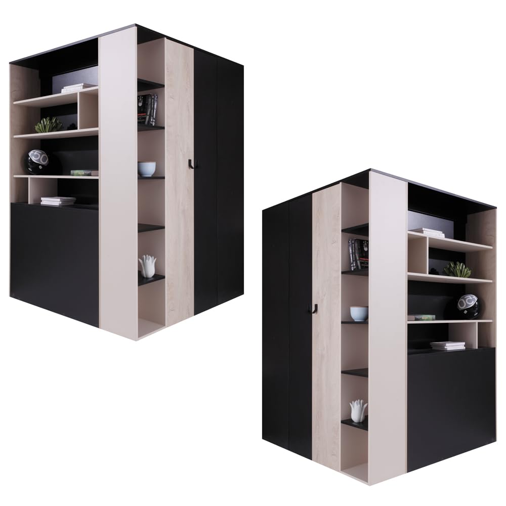 Lomadox Jugendzimmer Set 3-teilig mit Bett, begehbarer Kleiderschrank, Regalschrank in schwarz/braun/beige Modern
