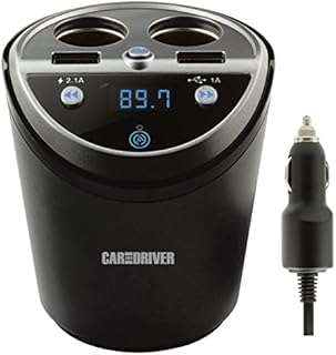 CAR AND DRIVER Bluetooth FM Transmitter Cup Holder for Car with Built-in Dual USB Fast Charging Ports & Dual Cigarette Lighter 12V Power Sockets. Audio Adapter Receiver Wireless. Handsfree Car Kit