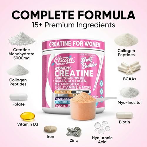 Creatine for Women | Creatine Monohydrate + BCAA Powder Myo-Inositol Collagen Biotin Hyaluronic Acid Folate L Glutamine Vitamin D3 Iron Zinc D-Chiro-Maca Digestion Shelf Builder By Clean Nutra - Image 5