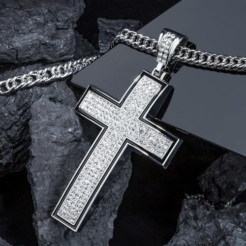 Hip Hop Jewelry Iced Out Bling Big Crystal Cross Pendant Silver Rapper Chain Religious Christian Necklace Fashion Accessories for Men/Women Gifts4