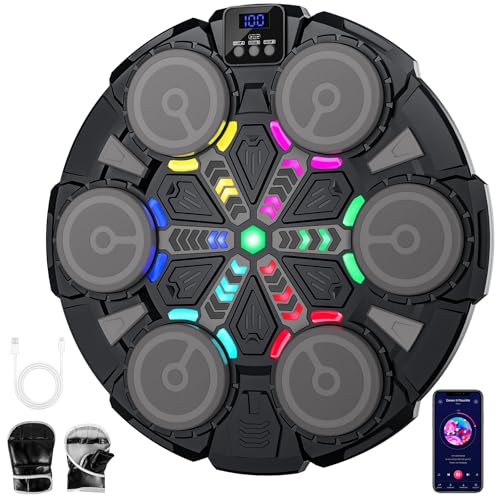 Qbiower Music Boxing Machine for Kids, 3 Game Modes with Score Display, Adjustable Speed & Volume, USB Rechargeable Wall Included Gloves, Suitable for Children Aged 3 and Above