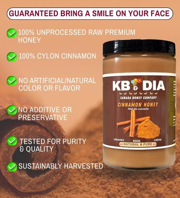 Miel con Canela KB & DIA 500 g pura y sin procesar miniatura 4