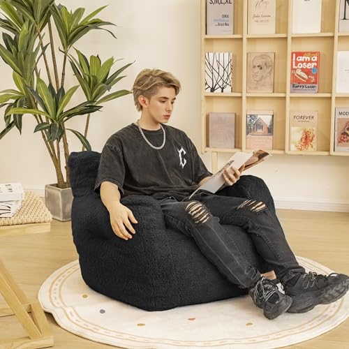 Cvortll Bean Bag Chair with Filler, Bean Bag Sofa with Tufted Soft Stuffed Filling, Fluffy and Lazy Sofa, Comfy Cozy BeanBag Chairs with Memory Foam for Dorm, Apartment, Living Room (Black) by Cvortll - Used condition - Image 3