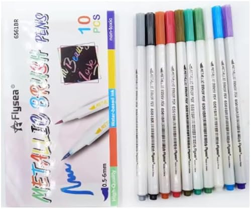 10 Metallic Marker Pens Brush Tip Multi Surface 0.5-6mm Tip Arts Crafts