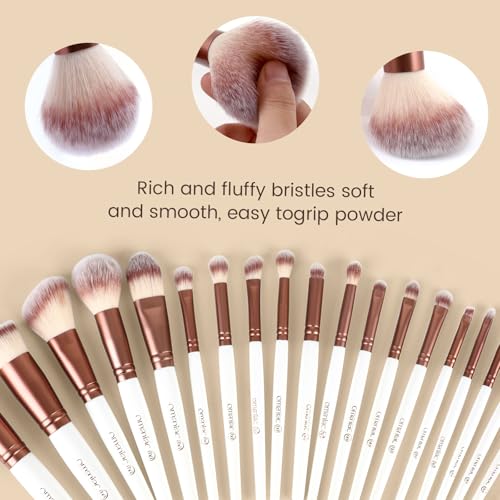 OMANIAC Makeup Brush Set, 20Pcs Professional Makeup Brushes for Foundation, Powder, Eyeshadow, Concealer Cream, Blush Buffe etc, with White Makeup Brushes Kit Case