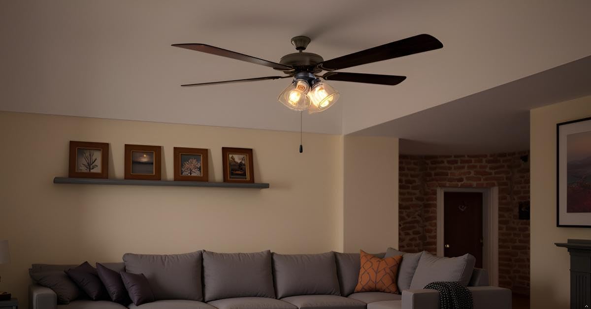 Aspen Creative 22017-1, Four-Light Ceiling Fan Light Kit with Pull Chain, Matte Black Finish with Clear Glass Shades, 13-1/8" Diameter x 6-3/4" Height