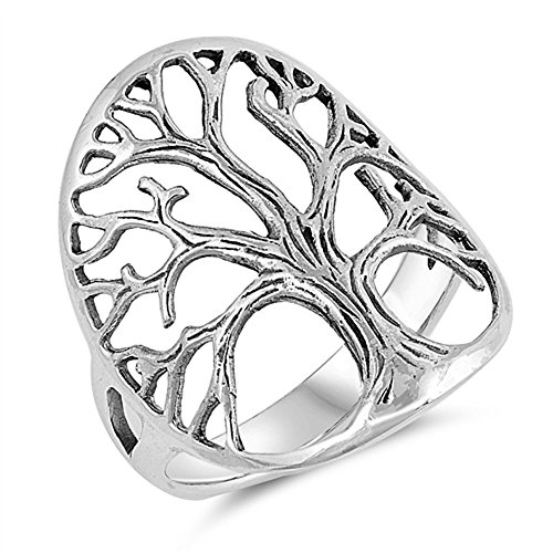 CloseoutWarehouse 925 Sterling Silver Tree of Life Ring